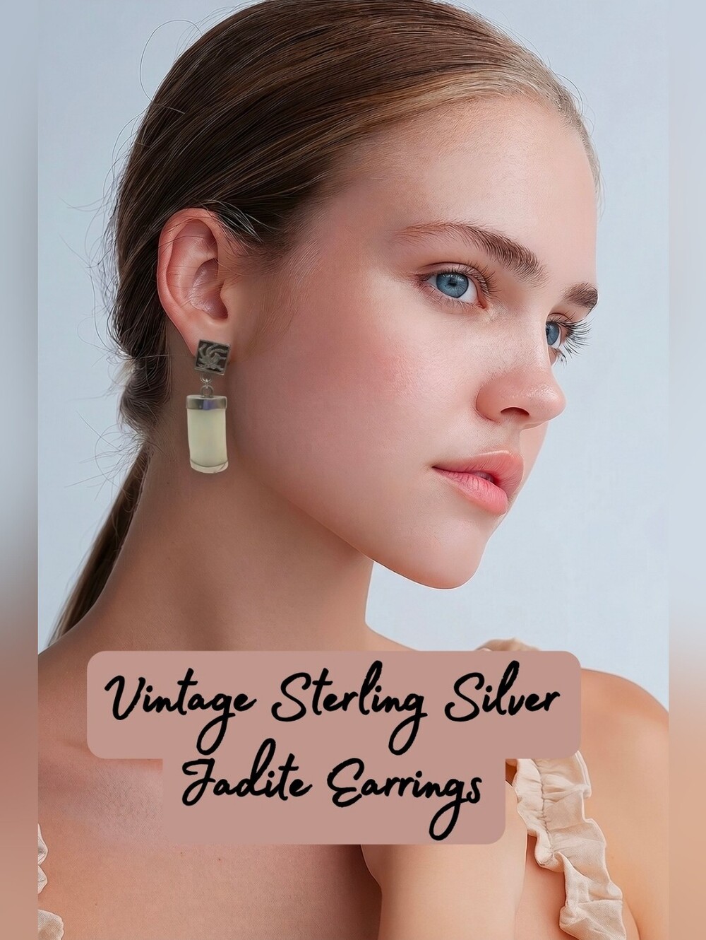 Vintage Sterling Silver Genuine Jadeite Drop Earrings - Pale Green 4.5g